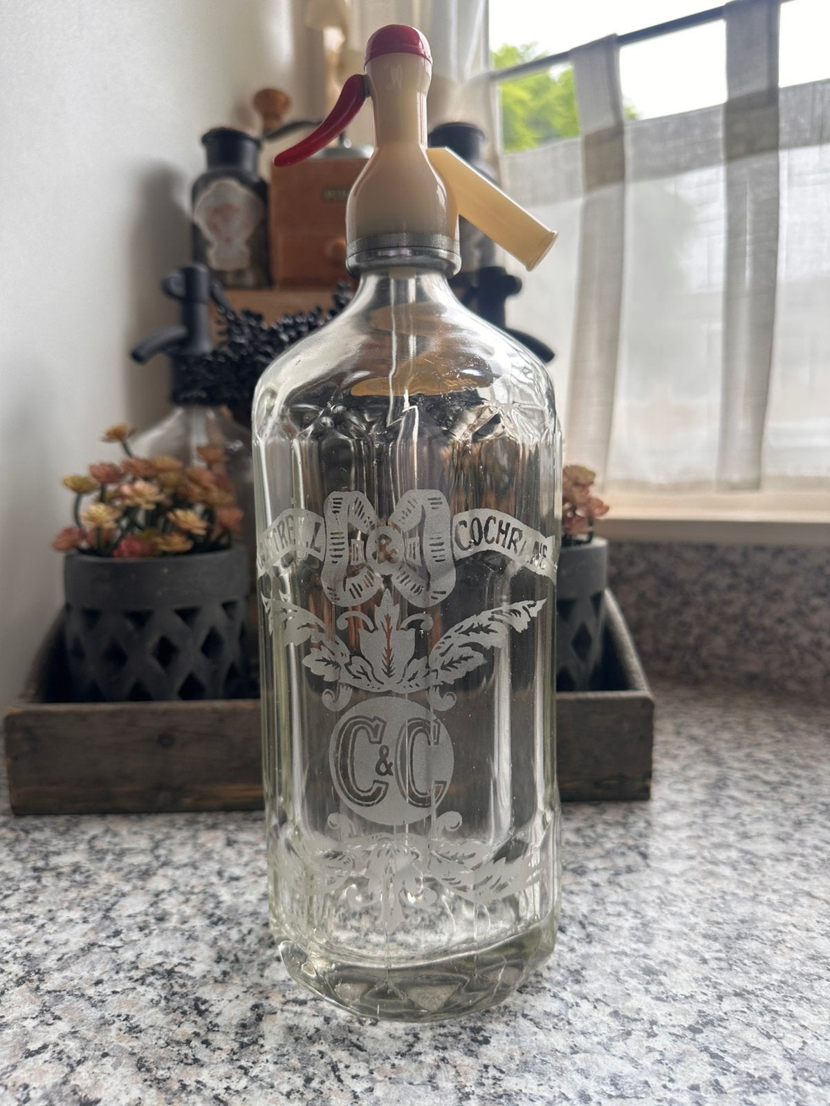 Te koop mooie antieke soda spuit fles, Ophalen