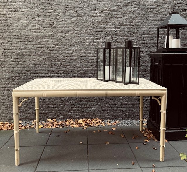 VINTAGE FAUX BAMBOO TAFEL WIT CHIPPENDALE CHINOISERIE, Ophalen, Zo goed als nieuw, Rechthoekig, 50 tot 100 cm