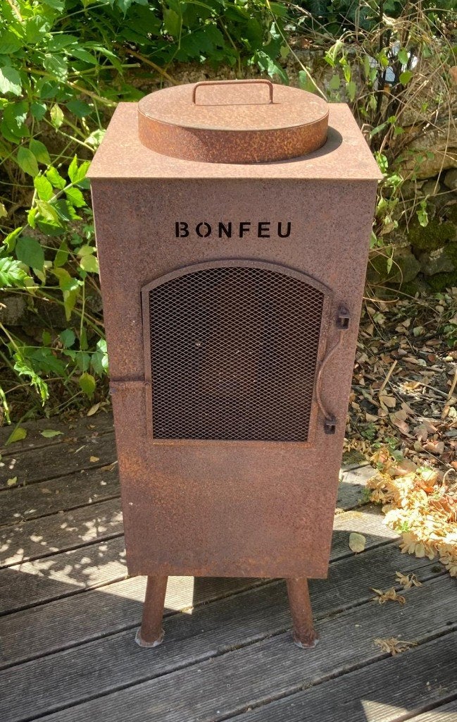 Bonfeu Carre tuinkachel met achterafvoer en kookring, Ophalen, Gebruikt