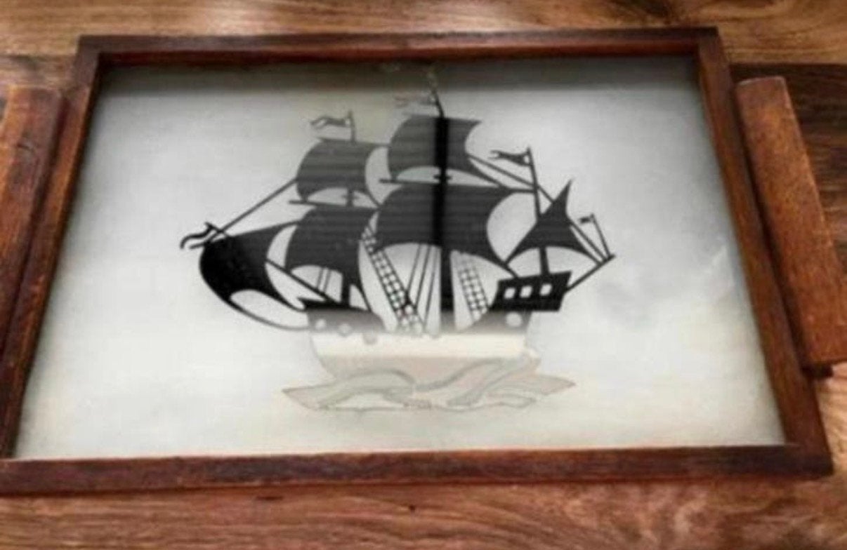 Antiek art deco dienblad met schip, Ophalen of Verzenden