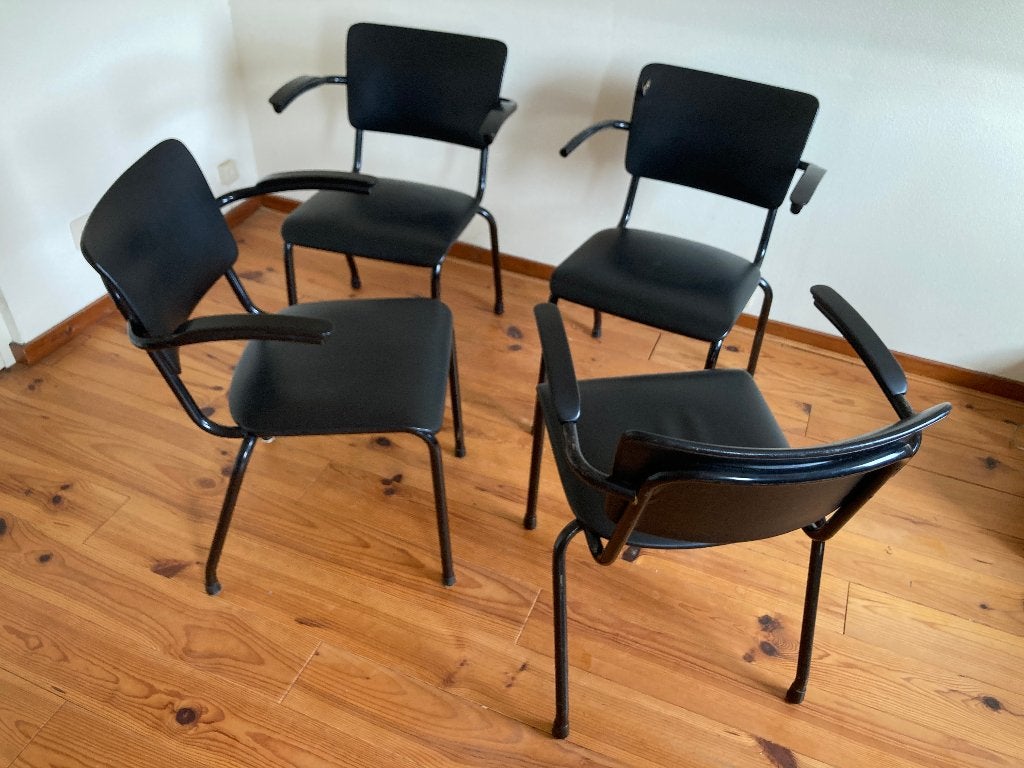 4 jaren 50 kantoorstoelen bureaustoel zwarte stoelen vintage, Gebruikt, Zwart, Ophalen of Verzenden, Vier