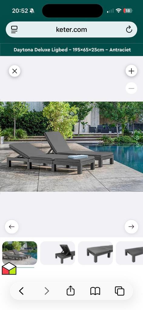Keter Daytona Deluxe Ligbed - Antraciet, Tuin en Terras, Ligbedden, Zo goed als nieuw, Kunststof, Verstelbaar, Ophalen