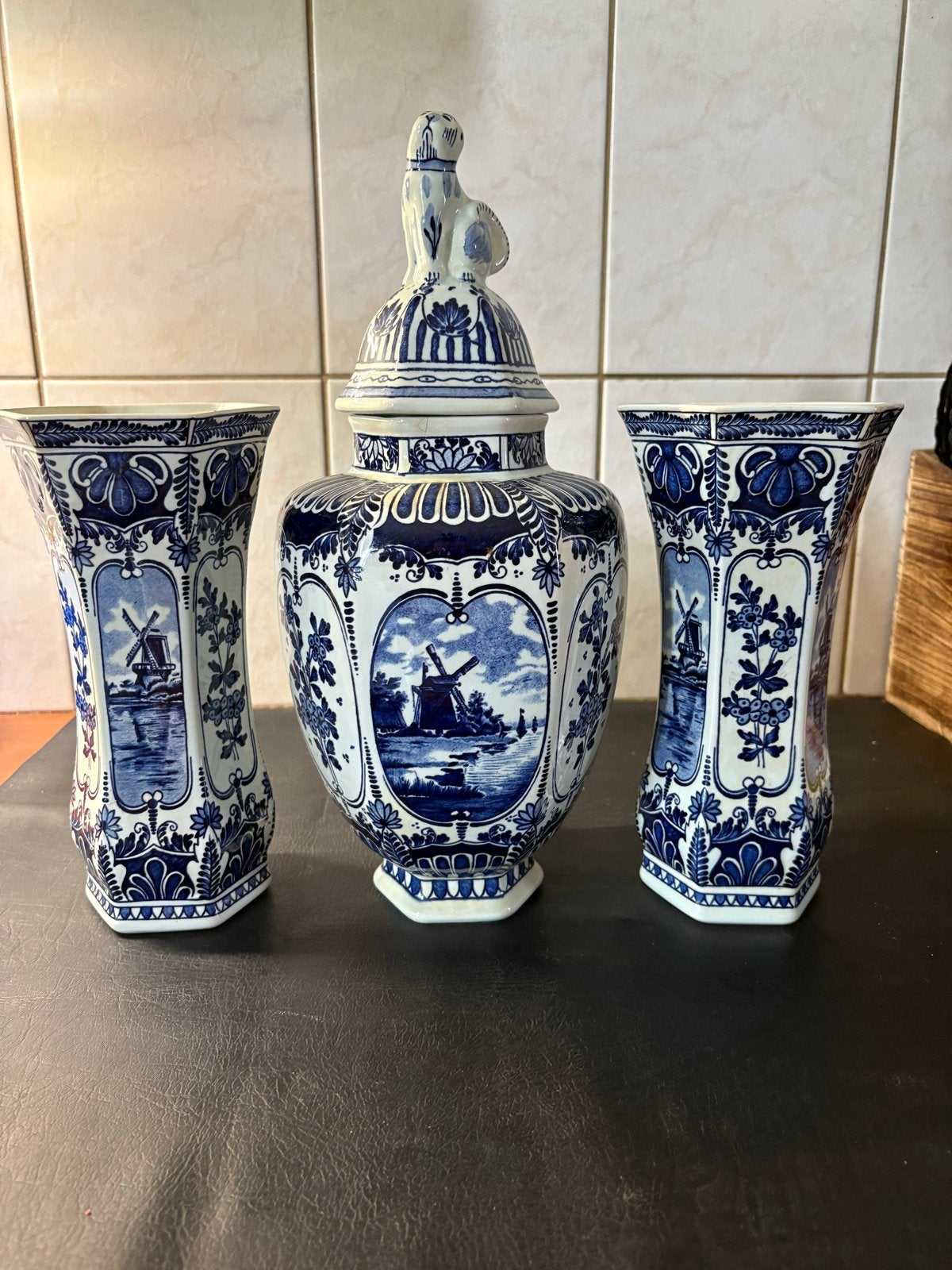 Prachtig Delfts Blauw Vazen Set - Handgeschilderd, Ophalen of Verzenden