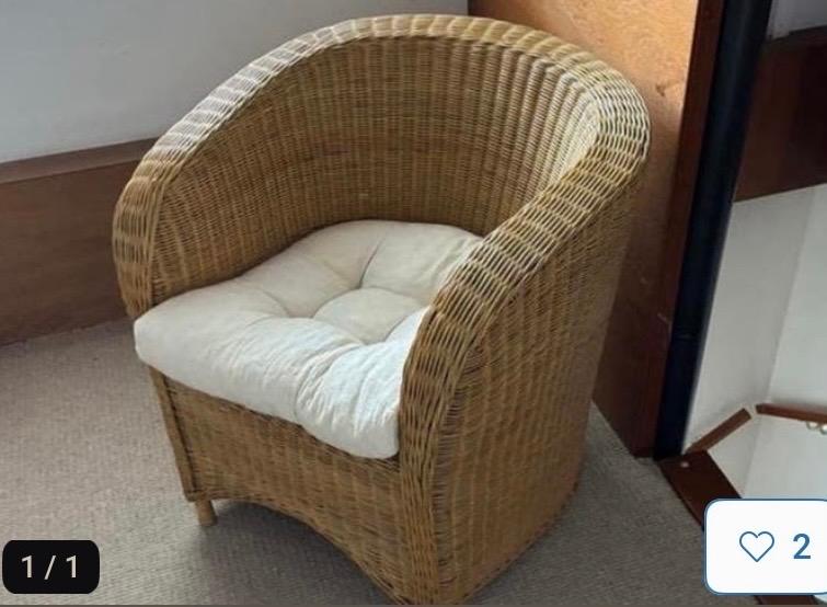 Mooie rieten stoel met comfortabel kussen, Ophalen, Gebruikt, Overige kleuren, Riet of Rotan