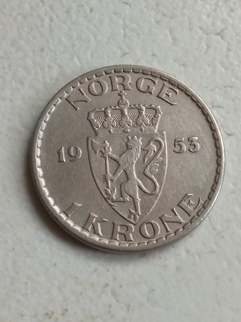 Noorwegen 1 kroon 1953., Ophalen of Verzenden, Overige landen, Losse munt