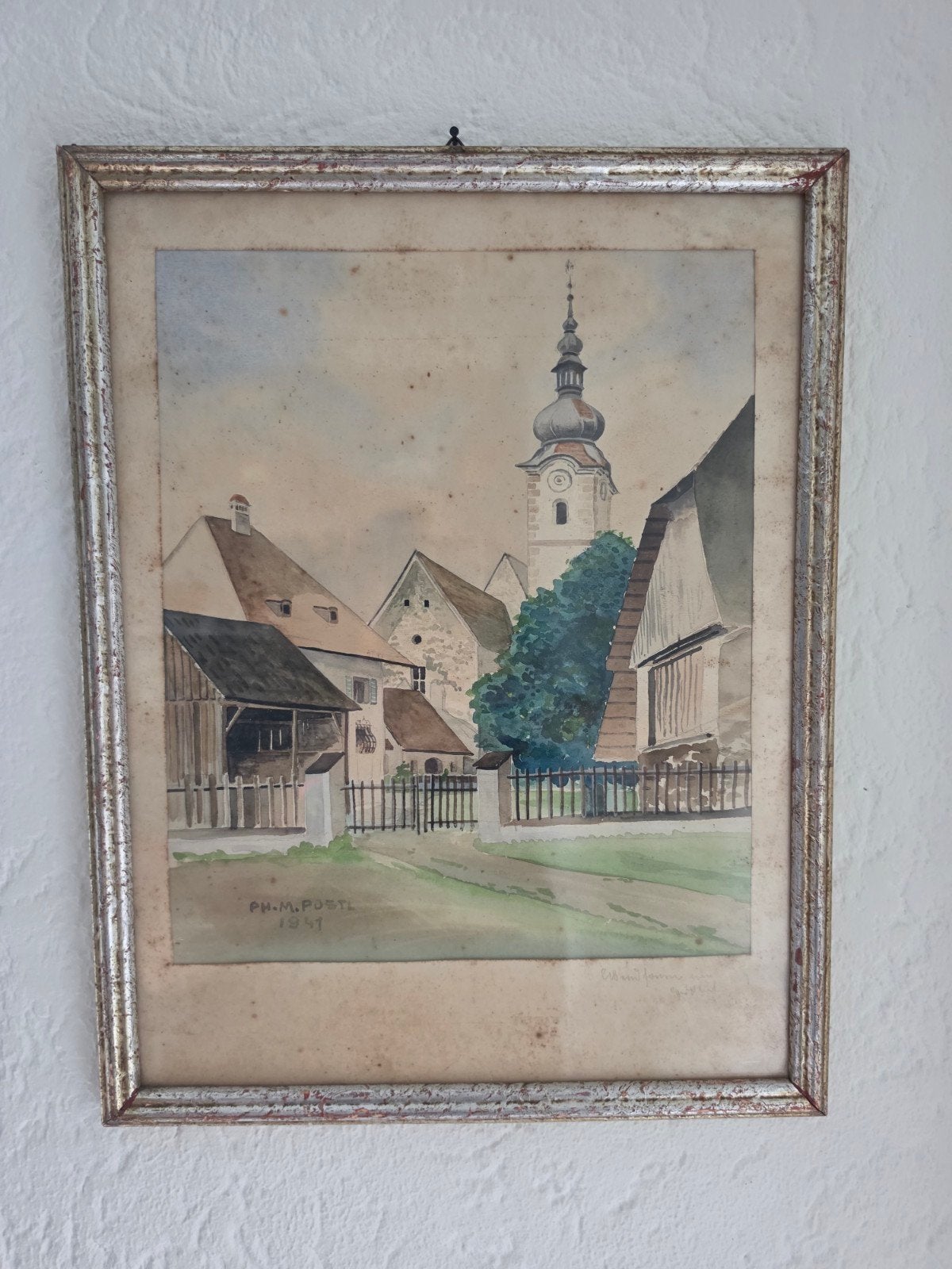 Oostenrijks dorpsgezicht aquarel van P.H.M. Postl, 1941, Antiek en Kunst, Kunst | Schilderijen | Klassiek, Ophalen of Verzenden