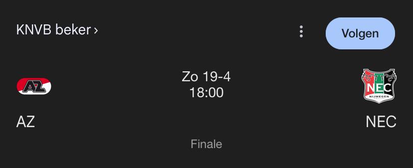 2 Bekerfinale ticket val donkergroen, Losse kaart, Eén persoon, April