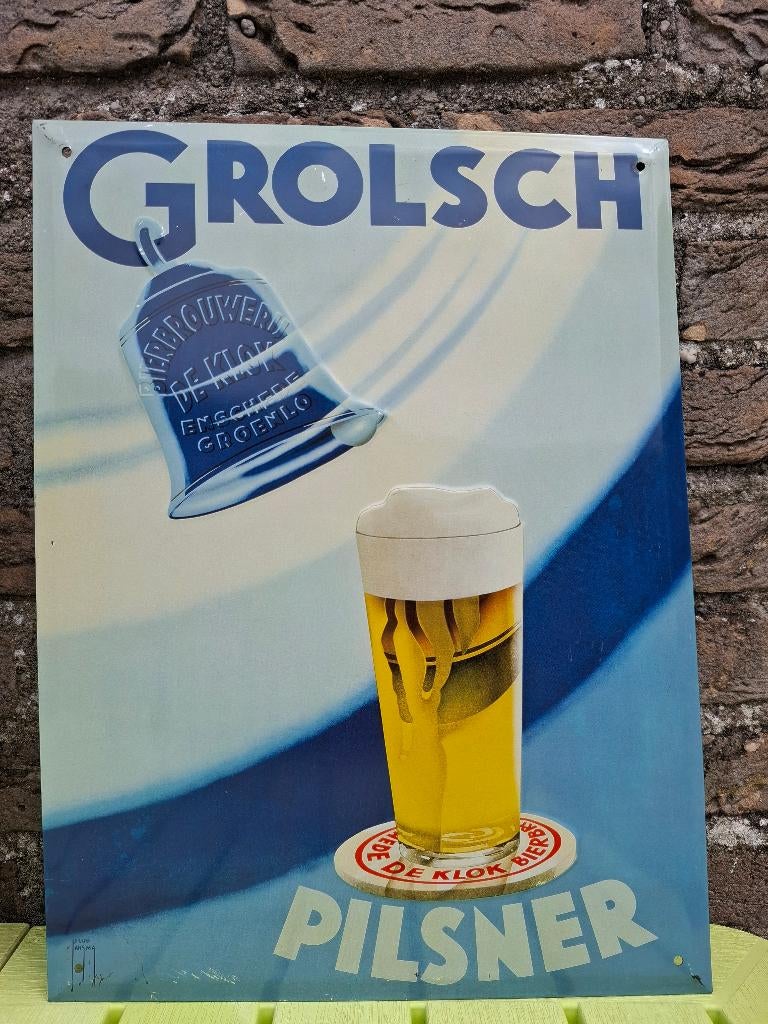 Zeldzaam reclamebord Grolsch gesigneerd door Jacob Jansma, Ophalen of Verzenden, Nieuw, Reclamebord, Plaat of Schild, Grolsch