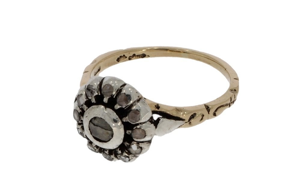 Victoriaanse diamanten 14k gouden antieke ring dames zilver, Ophalen of Verzenden, Goud, Ring, Met edelsteen