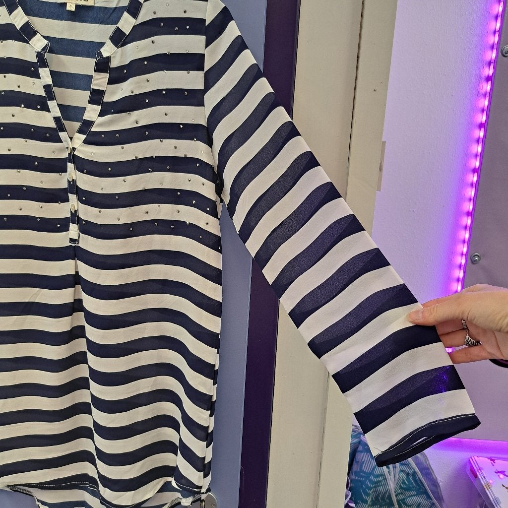 Scherpe Prijs! Gestreepte blouse J&S Millenium S/M nr 49583, JS Millenium, Blauw, ., Ophalen of Verzenden