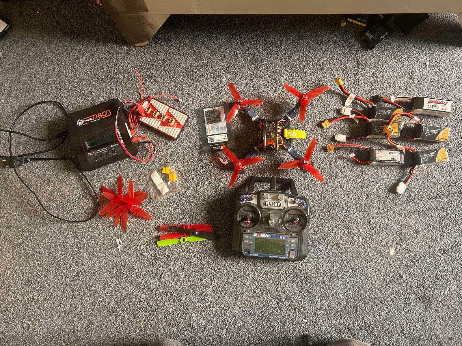 Zelfbouw FPV Drone Set met Controller en Accu's, Gebruikt, 100 tot 1000 meter, Overige merken, Racedrone