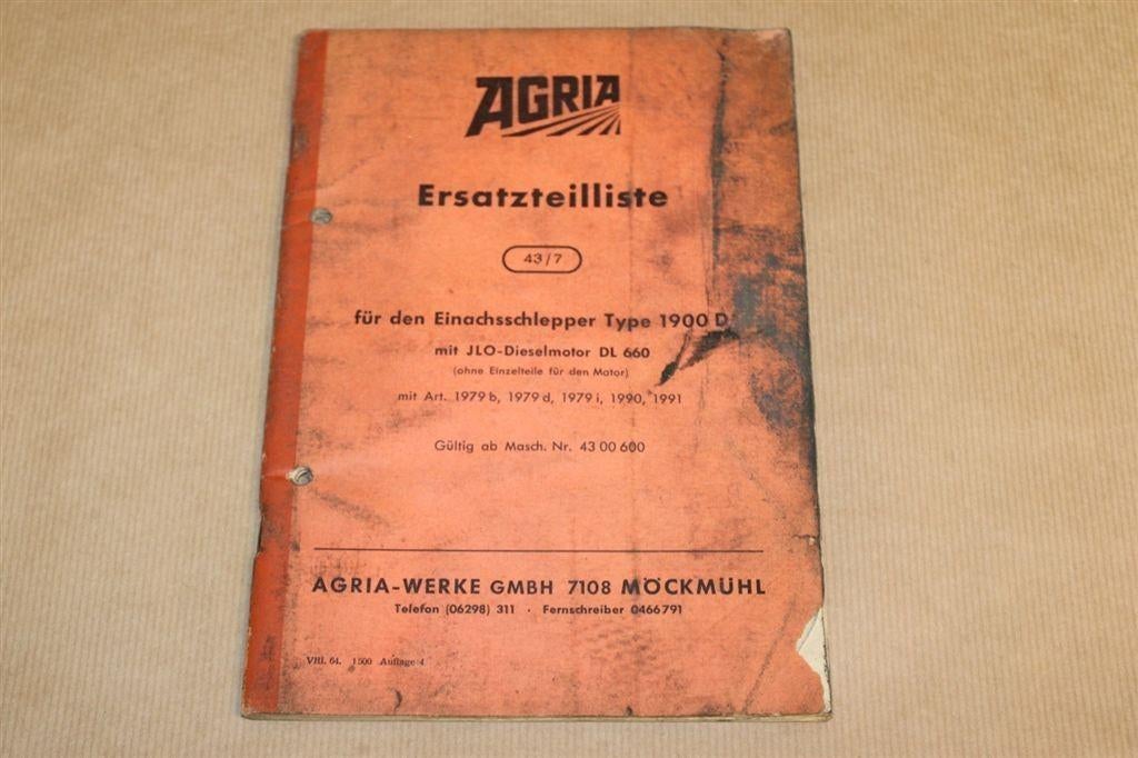 Agria Onderdelencatalogus - JLO-Dieselmotor - 1965, Ophalen of Verzenden, Gelezen, Bouwkunde