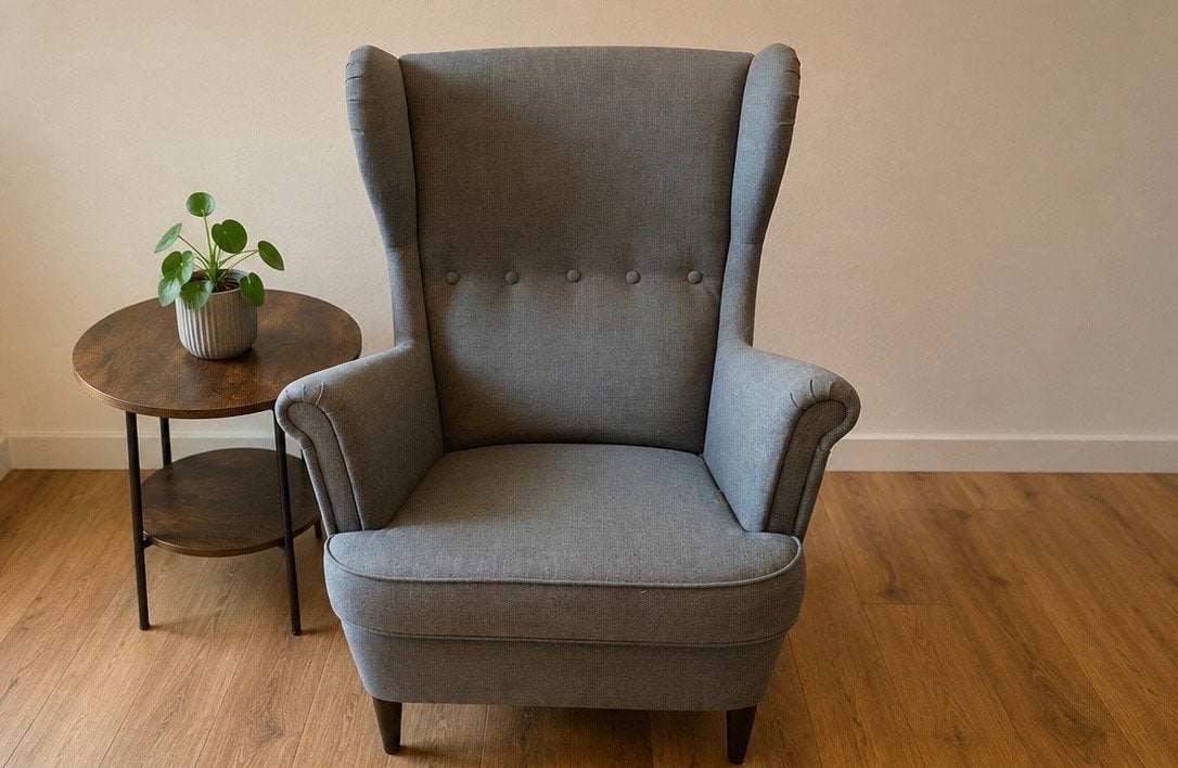 IKEA Strandmon Fauteuil - Nordvalla donkergrijs, Huis en Inrichting, Stoelen, Ophalen, Gebruikt, Eén, Stof