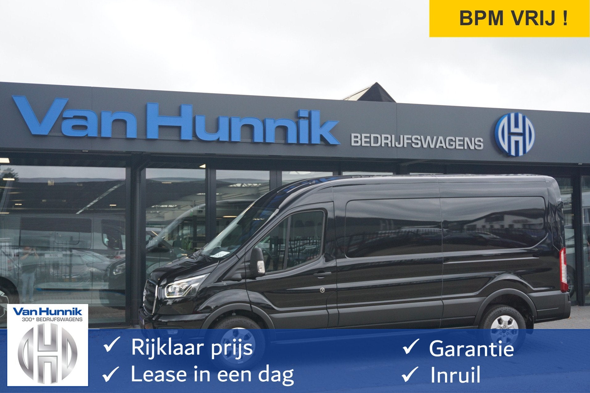 Ford Transit 350L L3H2 Limited AUT-10 RWD 165PK BPM VRIJ 3.5, Auto's, Achterwielaandrijving, 4 cilinders, Zwart, Bedrijf