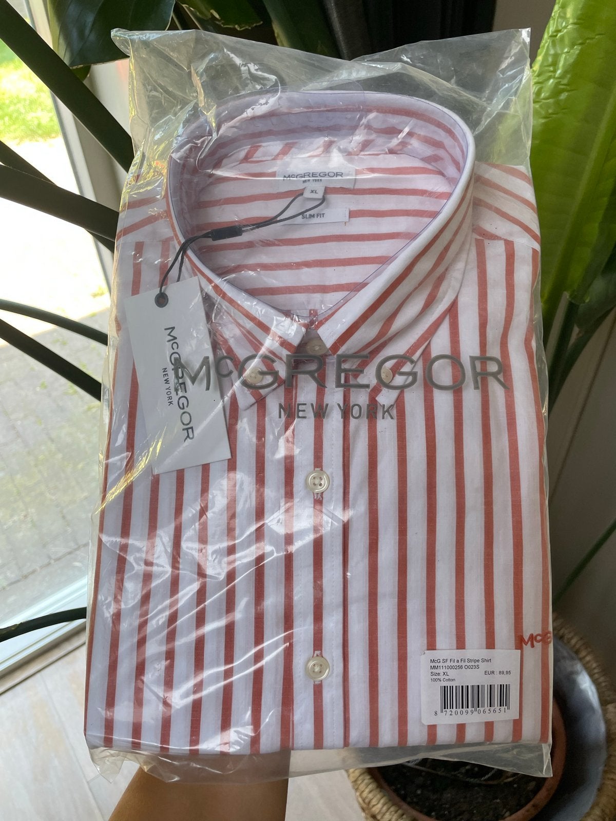 McGregor Slim Fit Fil a Fil Stripe Overhemd XL, Kleding | Heren, Overhemden, Ophalen of Verzenden, Nieuw, Rood, Overige halswijdtes