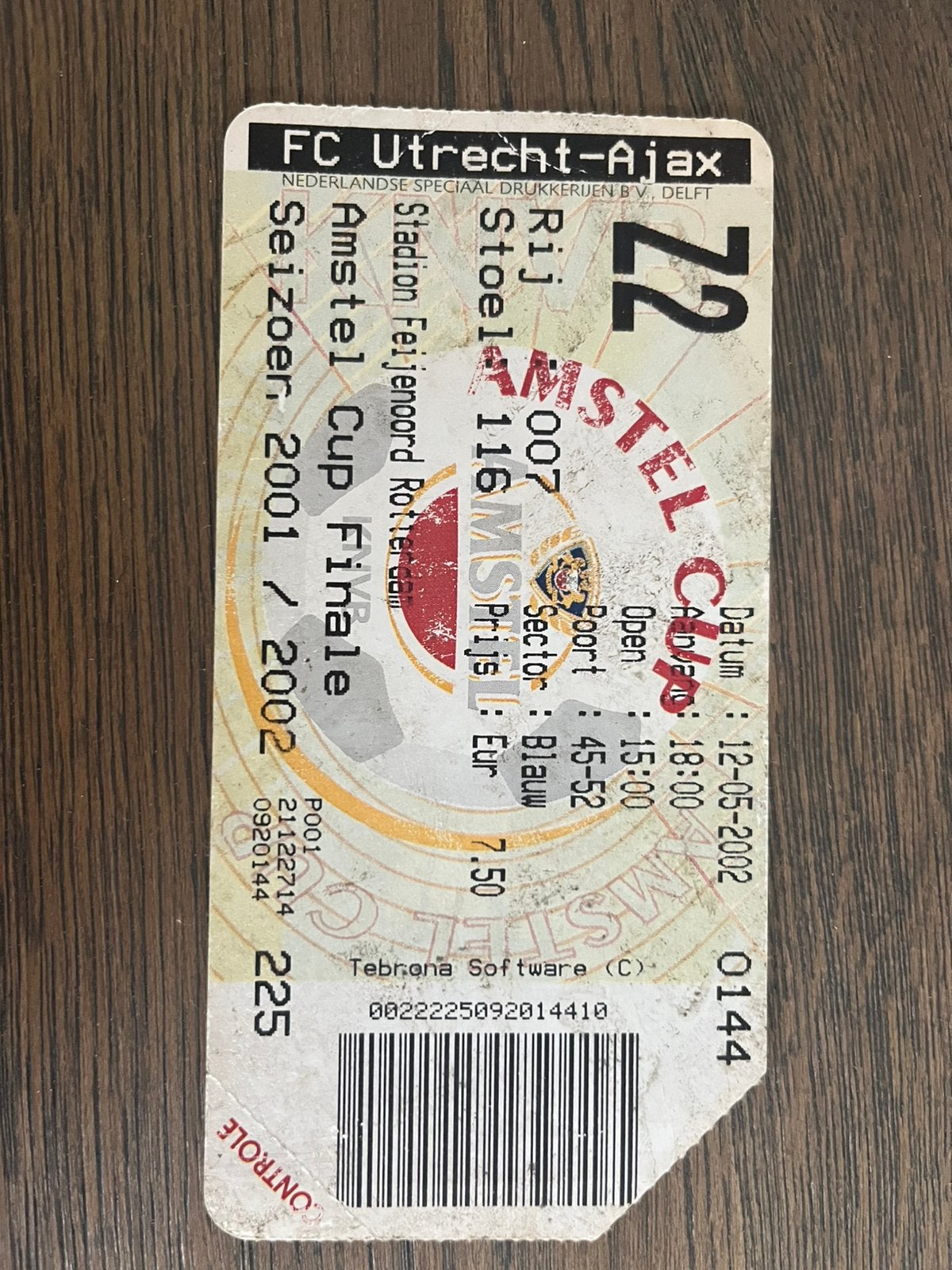 TICKET FC UTRECHT-AJAX 2002 BEKERFINALE, Ophalen of Verzenden, Zo goed als nieuw, Ajax, Overige typen