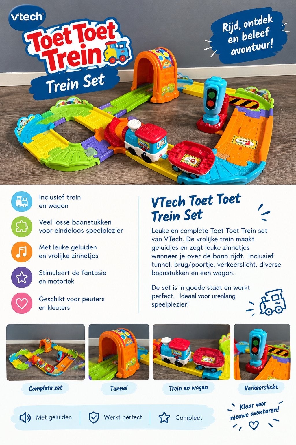 VTech Toet Toet Trein Set - Compleet en Zo Goed als Nieuw, Ophalen of Verzenden, Zo goed als nieuw