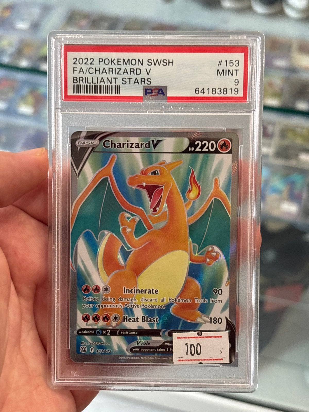 Charizard V 2022 SWSH FA #153 PSA 9 MINT Brilliant Stars, Ophalen of Verzenden, Zo goed als nieuw, Losse kaart