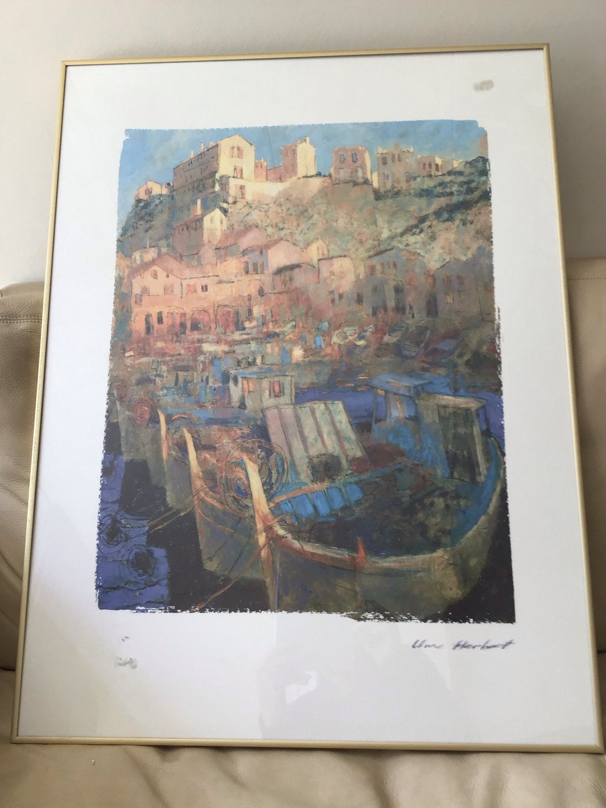 Ingelijste print van Marc Herbert: Mediterrane haven, Ophalen of Verzenden