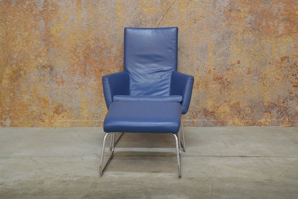 ZGANieuw! blauwe leren Label Don design fauteuils, Huis en Inrichting, Label Don, Label Don, Label Don, 75 tot 100 cm