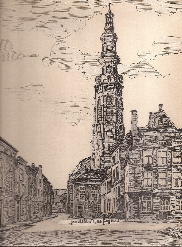 Middelburg Lange Jan tekening Sievers 1948, Ophalen of Verzenden