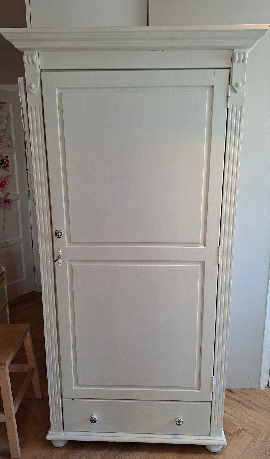 Brocante witte kast met lade en planken, Antiek en Kunst, Antiek | Meubels | Kasten, Ophalen