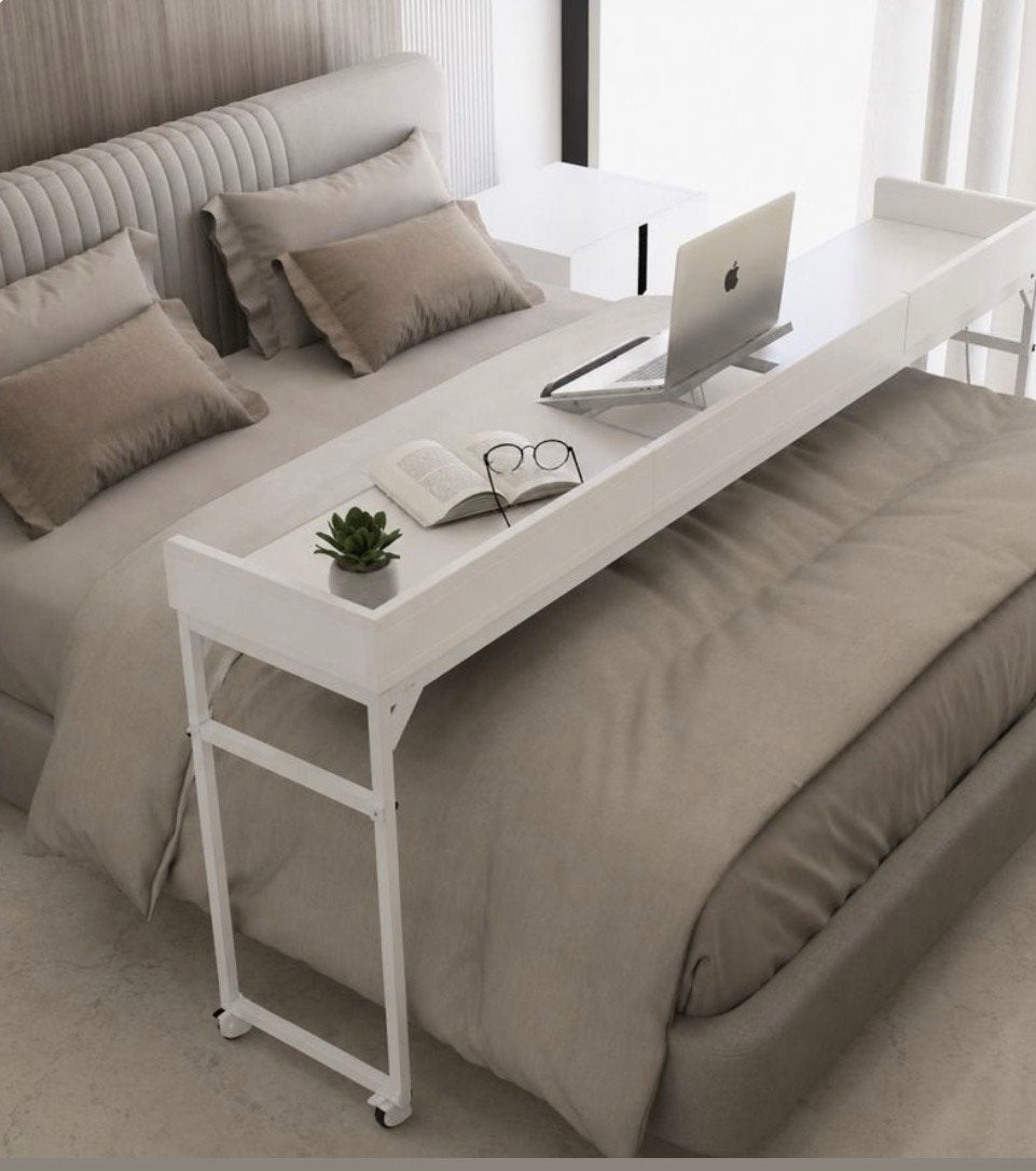 DreamDesk Verrijdbare Bedtafel / Laptoptafel - Wit, Ophalen, Metaal of Aluminium, Zo goed als nieuw, 75 cm of meer