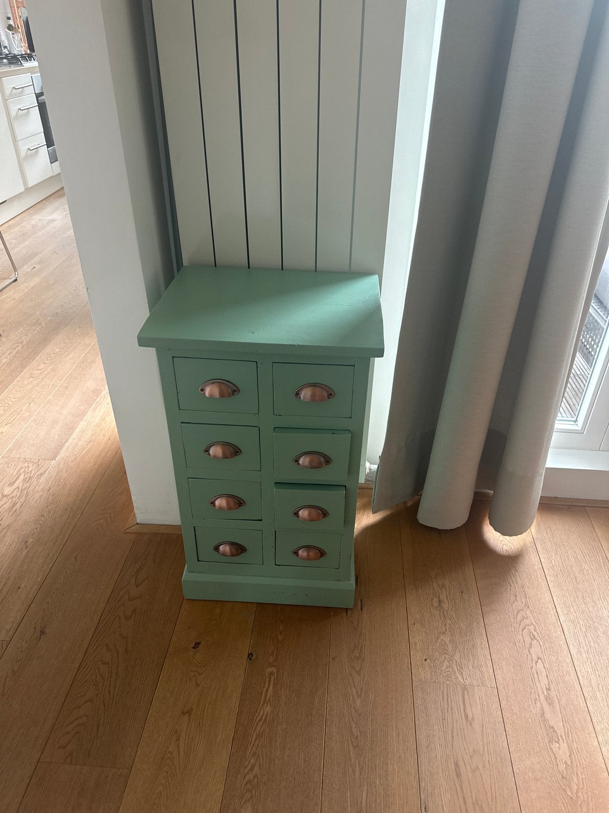 Groen ladekastje met 8 laden, Huis en Inrichting, Kasten | Ladekasten, Ophalen, Minder dan 50 cm, Gebruikt, 5 laden of meer