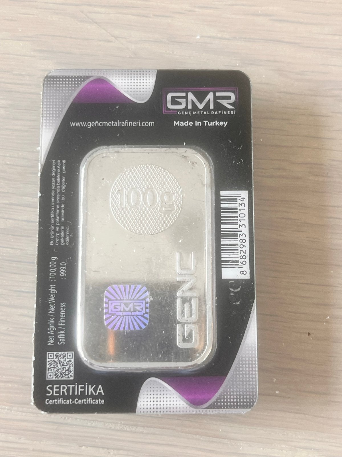 GMR 100g Zilverbaar 999.0 Fijnheid - Certificaat, Verzenden, Zilver
