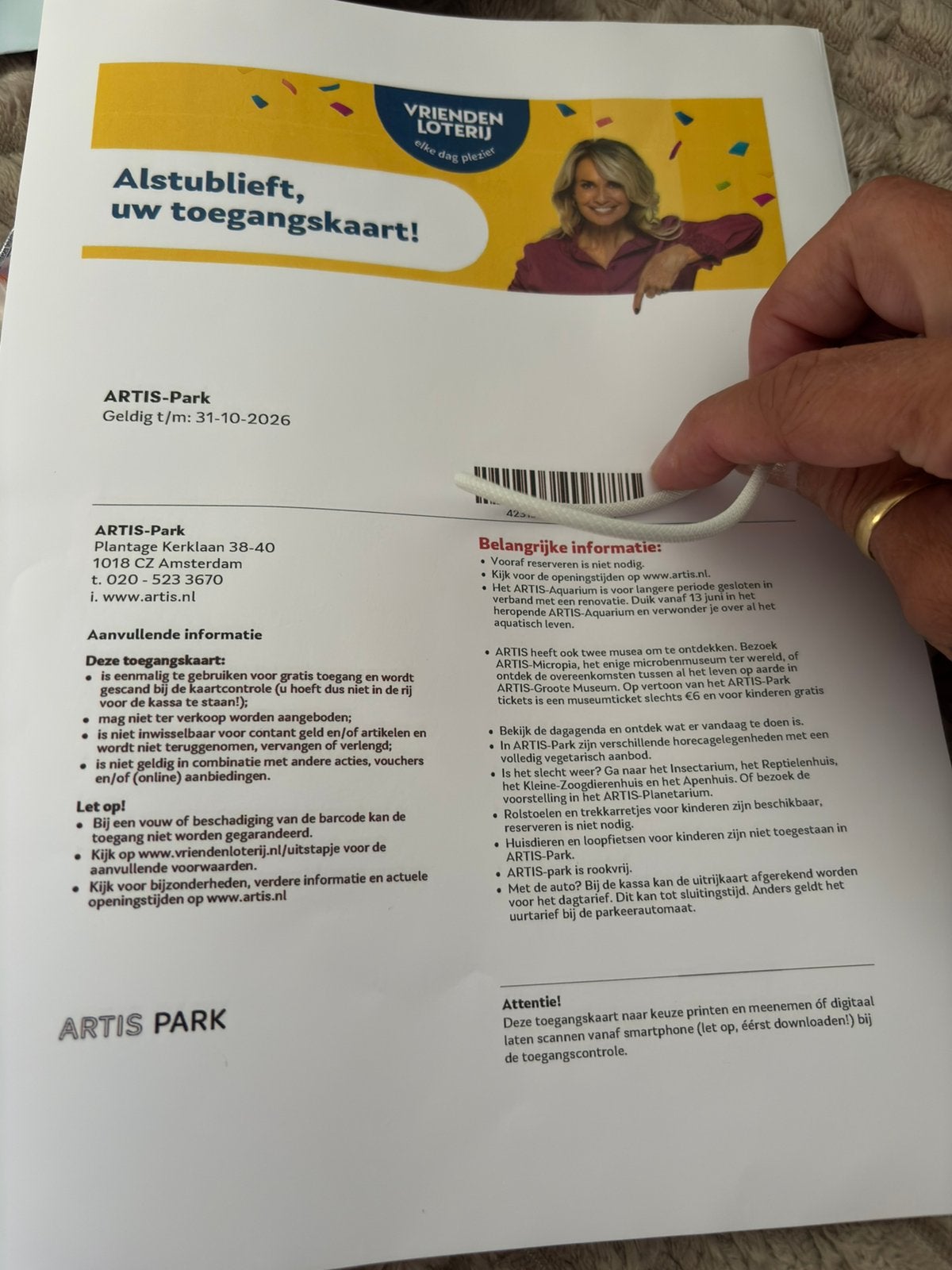 Artis dierenpark, Drie personen of meer, Ticket of Toegangskaart