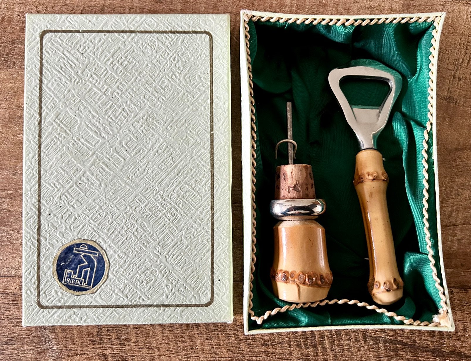Vintage opener en flessensluiter bamboe, Ophalen of Verzenden