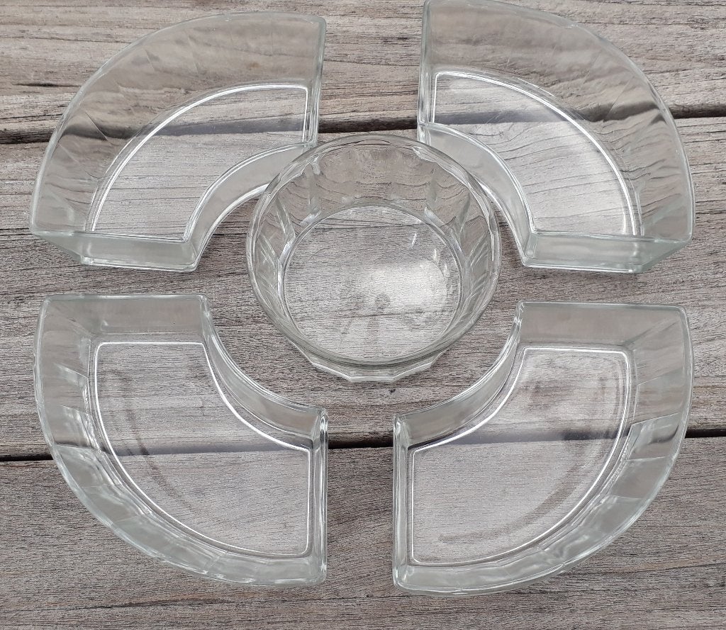 Vintage glazen schaal, handgemaakt, 5 vaks, Ophalen of Verzenden