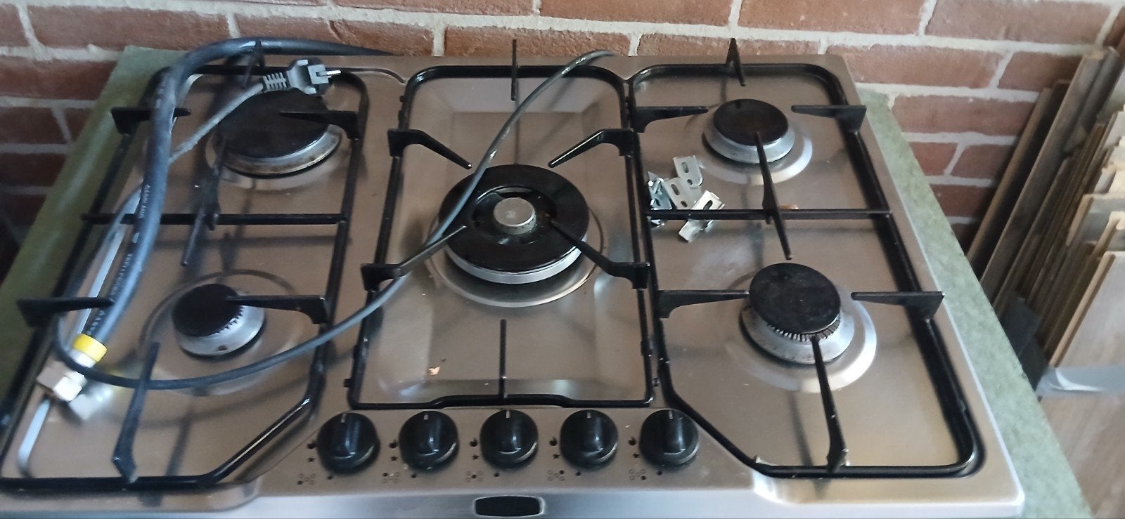 RVS Inbouw Gaskookplaat 90 cm 5 pits Vonkontste+ handleiding, Ophalen, Zo goed als nieuw, Energieklasse A of zuiniger, Inbouw