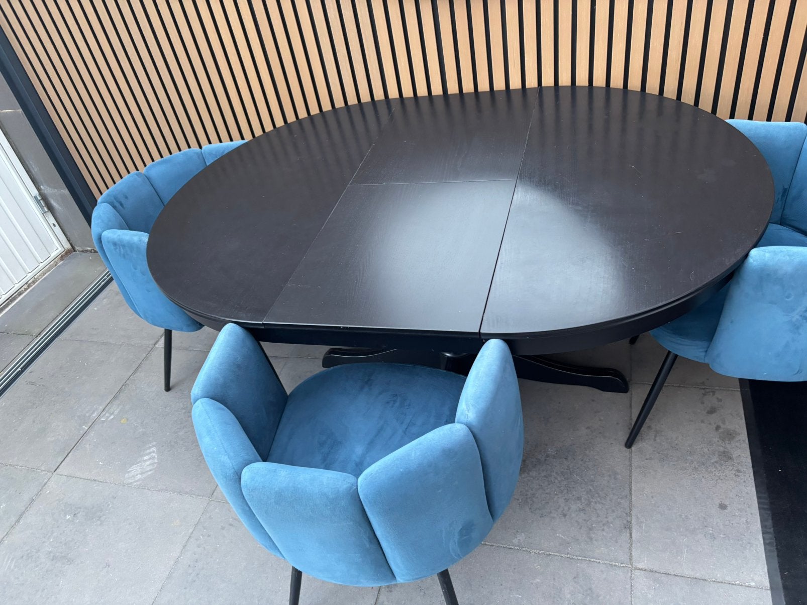 Eettafel met 4 stoelen, Ophalen, 50 tot 100 cm, Zo goed als nieuw, 150 tot 200 cm