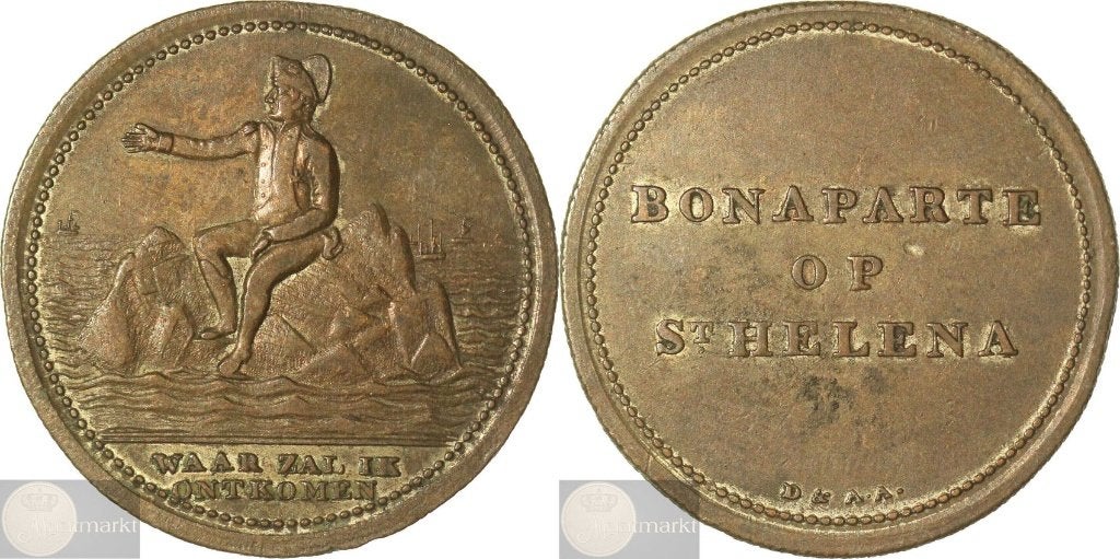 Historiepenning - 1816 'The banishment of Napoleon', Postzegels en Munten, Penningen en Medailles, Ophalen of Verzenden, Brons