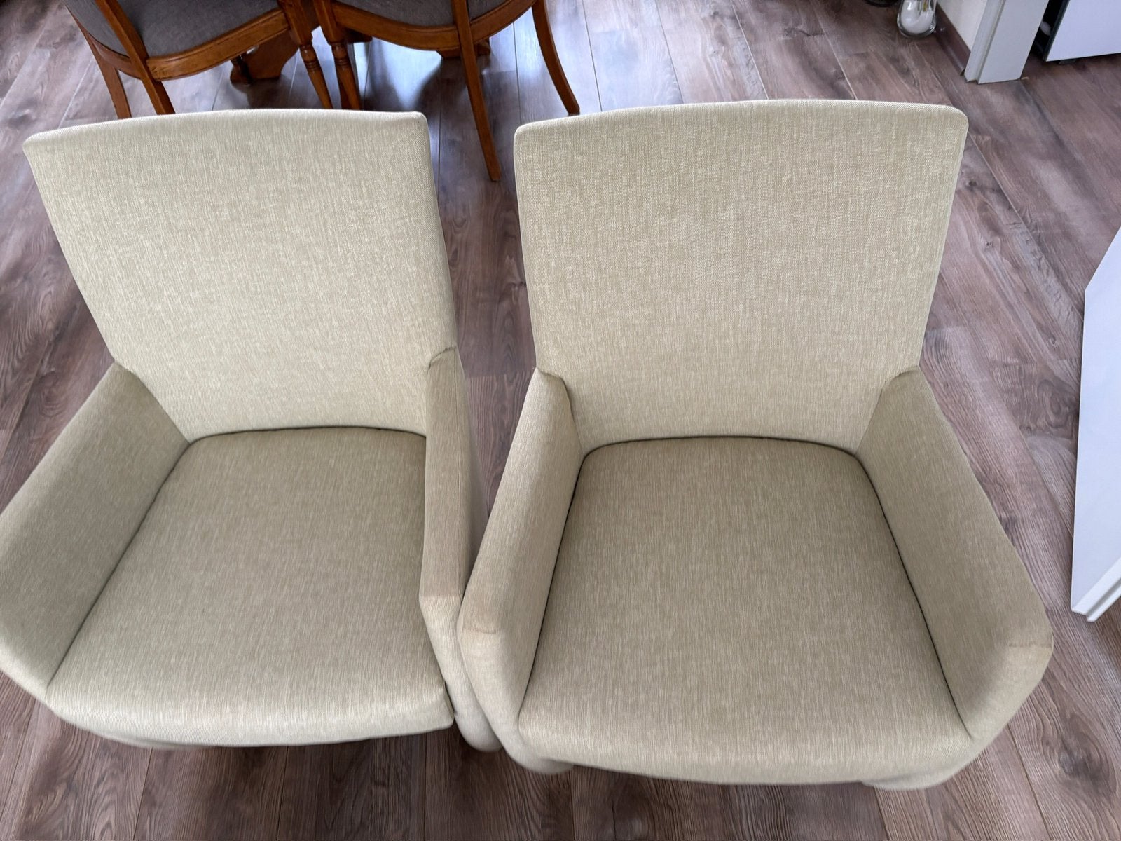 Twee fauteuils stof beige katoen in zeer goede staat, Ophalen, 75 tot 100 cm, Zo goed als nieuw, Stof