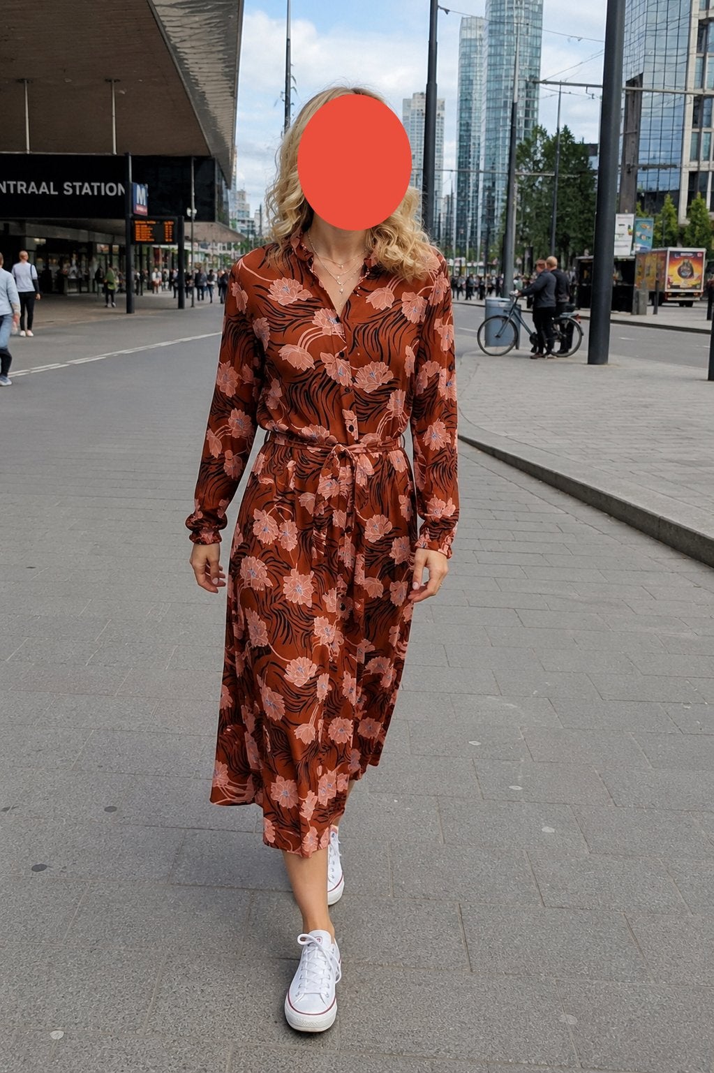 Anna van Toor maxi jurk met ceintuur - maat M, Kleding | Dames, Maat 38/40 (M), Bruin, Ophalen of Verzenden, Gedragen