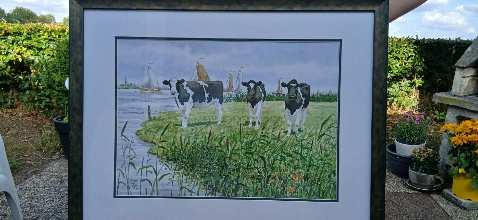 Wiebe van der Zee schilderij, Antiek en Kunst, Ophalen, Reproductie, Aquarel, Ingelijst