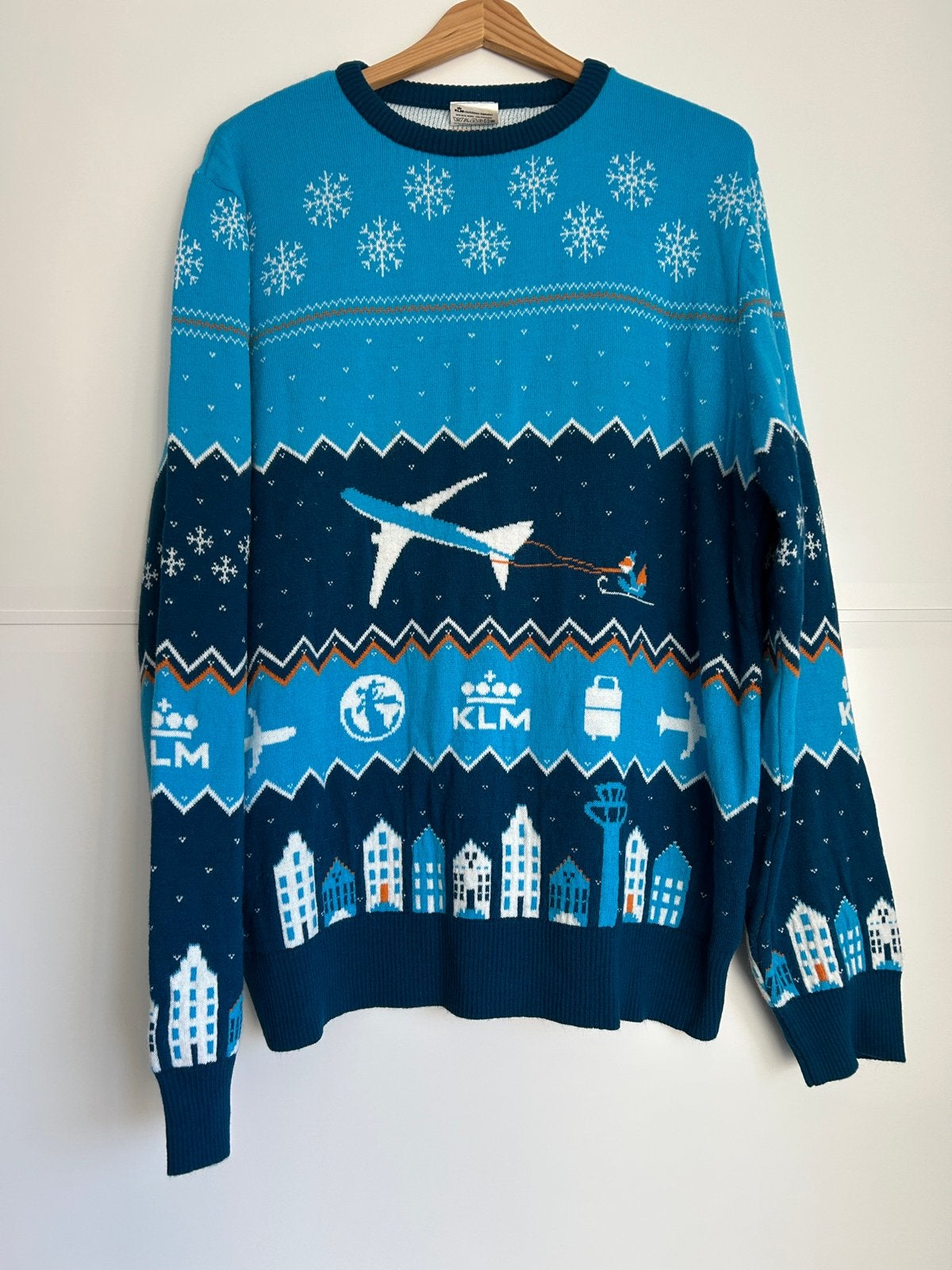 KLM kersttrui maat L, Ophalen of Verzenden, Zo goed als nieuw, Maat 52/54 (L), Blauw