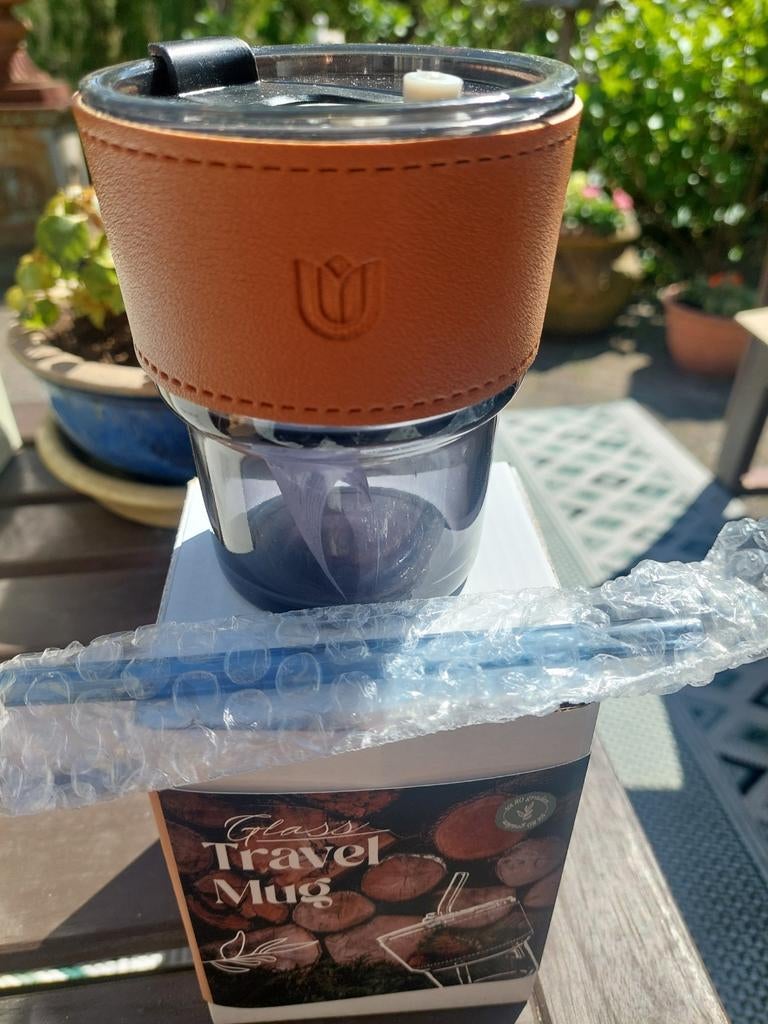 Glass travel mug / glazen mok nieuw, Ophalen, Nieuw