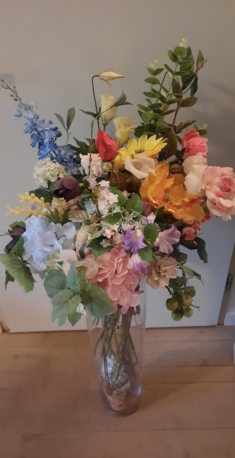 Vaas, glas, met kunstbloemen, Huis en Inrichting, Ophalen