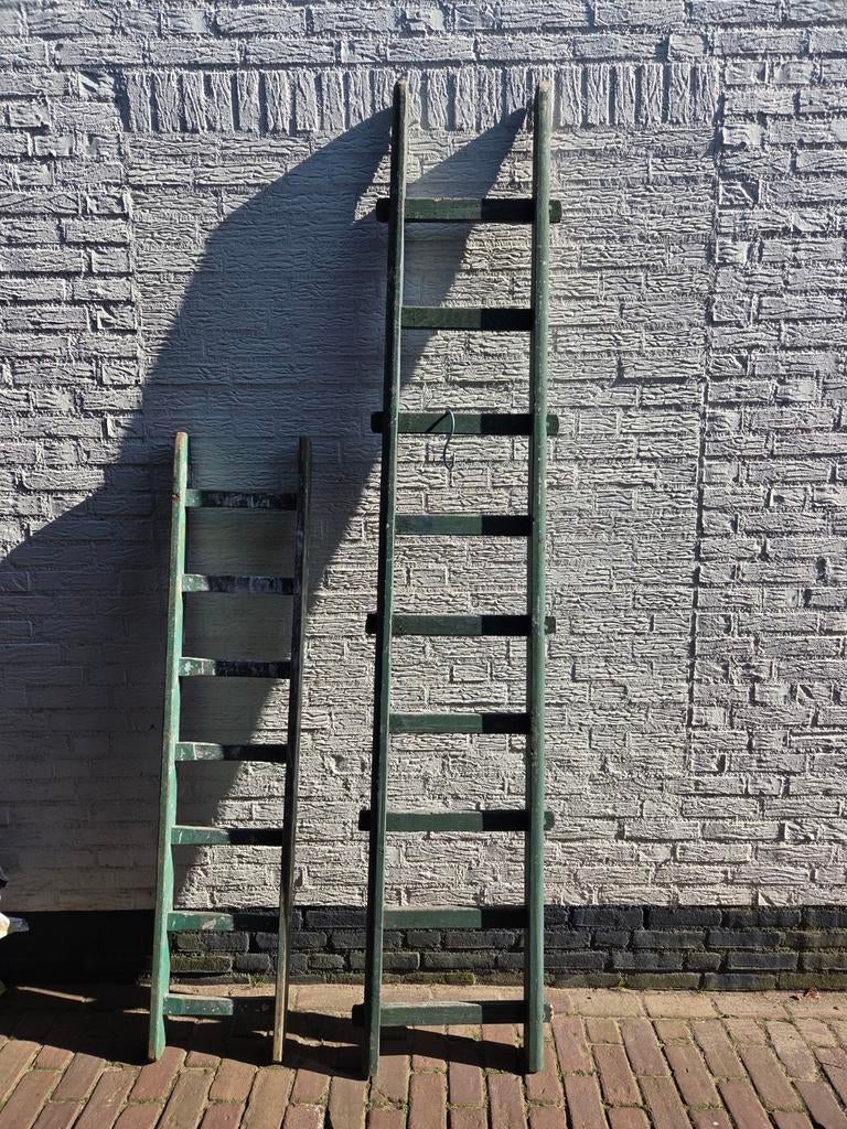 Set van 2 brocante decoratieve ladders (160cm & 240cm), Antiek en Kunst, Ophalen