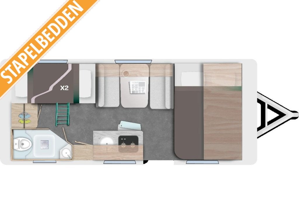 Caravelair Alba 496 met stapelbed, Bedrijf, Treinzit, Caravelair, 1000 - 1250 kg