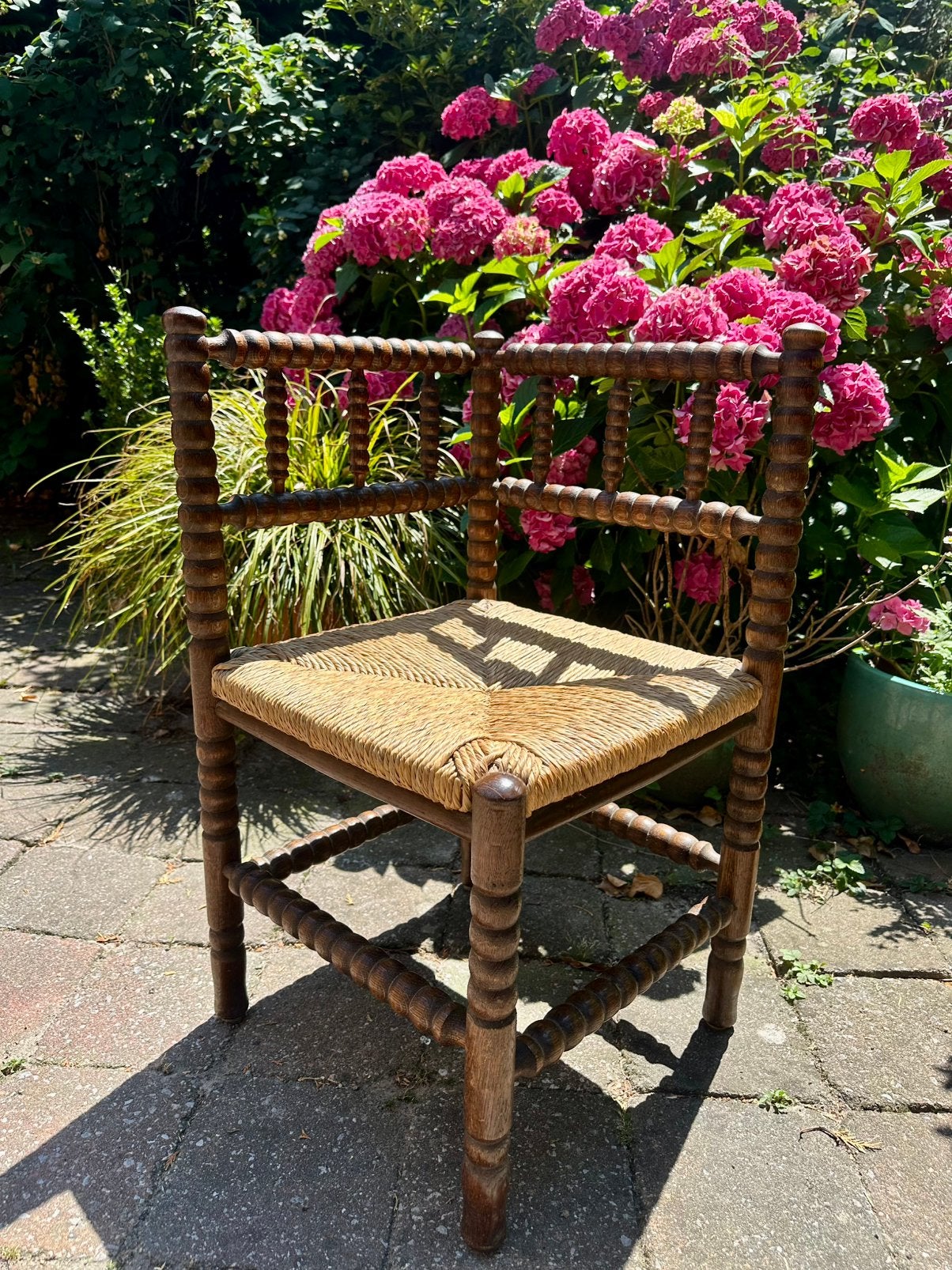 Prachtig handgemaakt vintage houten stoeltje biezen zitting, Ophalen