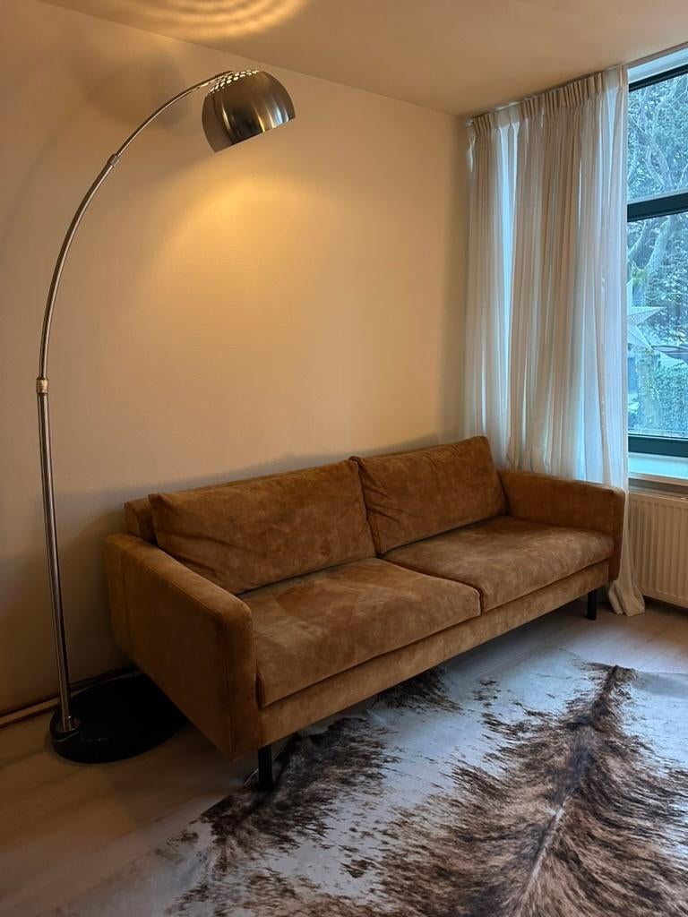 Sissy Boy velvet 3 zits bank oker geel / camel, Huis en Inrichting, Banken | Bankstellen, Ophalen, Driepersoons, 75 tot 100 cm
