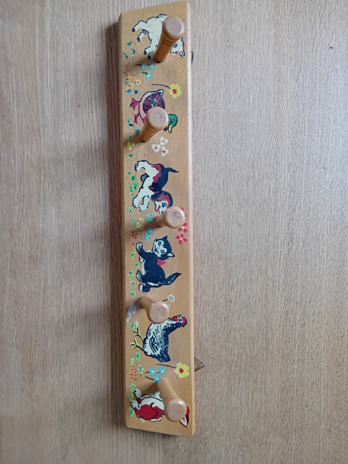 Vintage Kinderkapstok Hout met Dierenprint 45x7 cm, Ophalen of Verzenden