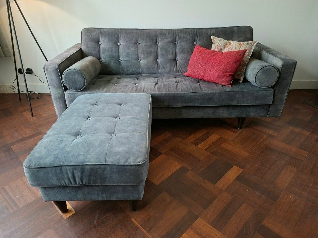 Bank | 3-zits | met hocker | Trendhopper I Groen, Huis en Inrichting, Ophalen, Hout, Gebruikt, Driepersoons
