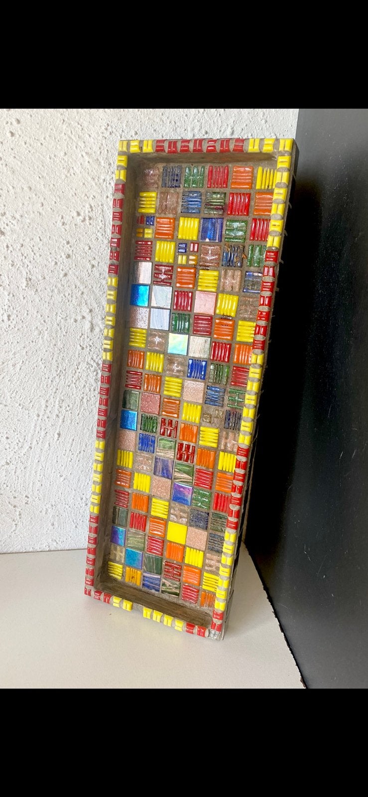 mooi HOUTEN MOZAÏEK DIENBLAD / ‘ONDERZET’-PLATEAU, Overige materialen, Ophalen of Verzenden, Decoratieve rand, Rechthoekig