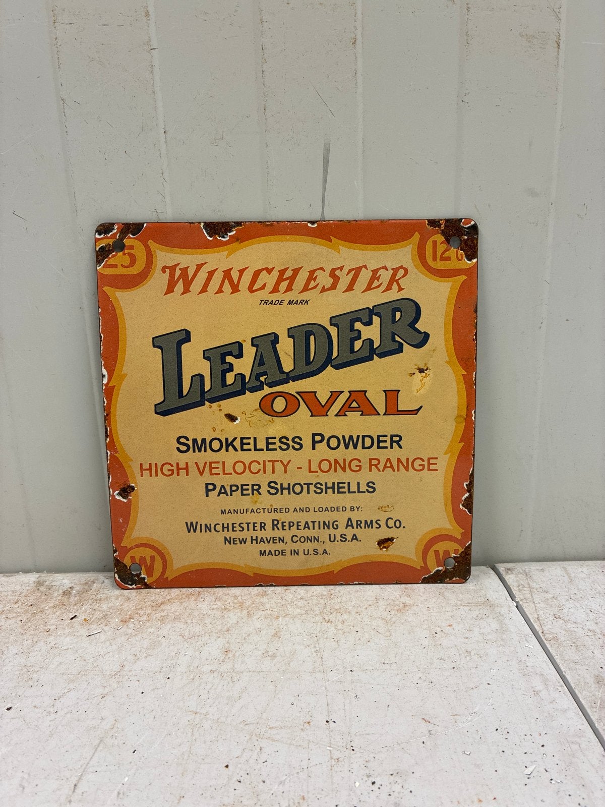 Winchester Leader Oval – Vintage Reclamebord, Ophalen of Verzenden