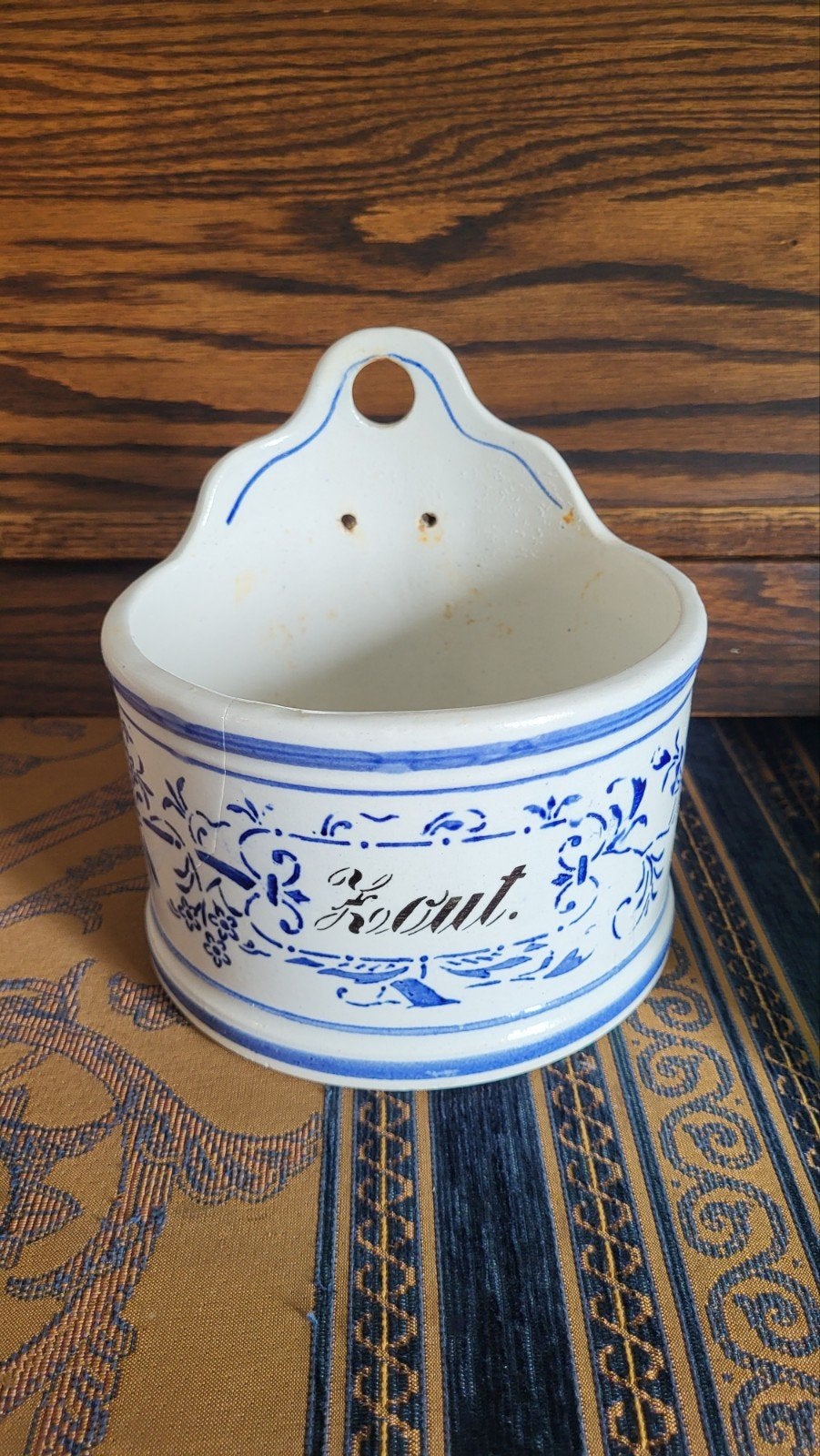 Antieke zoutpot met Delfts blauw decoratie, Ophalen